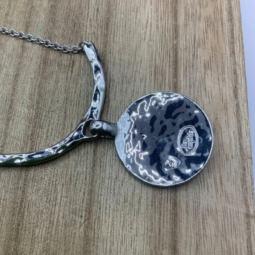 Lia Sophia Polished Hammered Silver Tone Disc Necklace - Picture 4 of 7